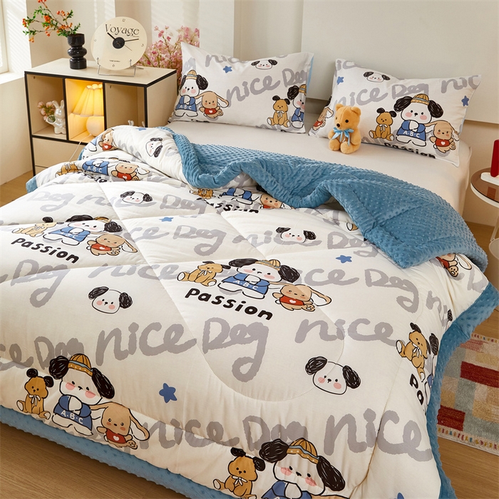 91家纺网 家纺一手货源 找家纺 黛妮雅2025新款全棉豆豆绒春秋被学生单双人被子被芯冬被（提供买家秀）萌嘟嘟