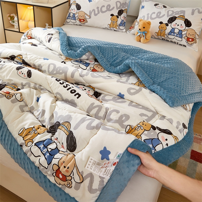 91家纺网 家纺一手货源 找家纺 黛妮雅2025新款全棉豆豆绒春秋被学生单双人被子被芯冬被（提供买家秀）萌嘟嘟