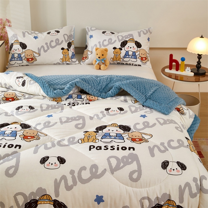 91家纺网 家纺一手货源 找家纺 黛妮雅2025新款全棉豆豆绒春秋被学生单双人被子被芯冬被（提供买家秀）萌嘟嘟