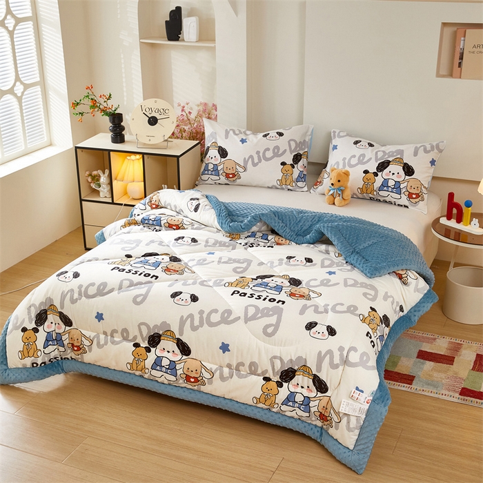 91家纺网 家纺一手货源 找家纺 黛妮雅2025新款全棉豆豆绒春秋被学生单双人被子被芯冬被（提供买家秀）萌嘟嘟