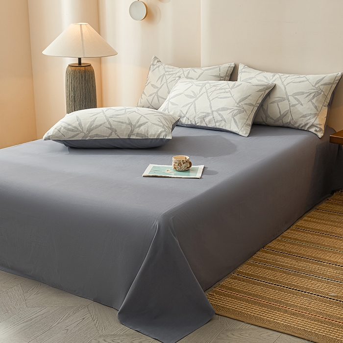 91家纺网 家纺一手货源 找家纺 莱茵家居 2025新款全棉三层纱厚织提花磨毛四件套 娑竹-雾蓝