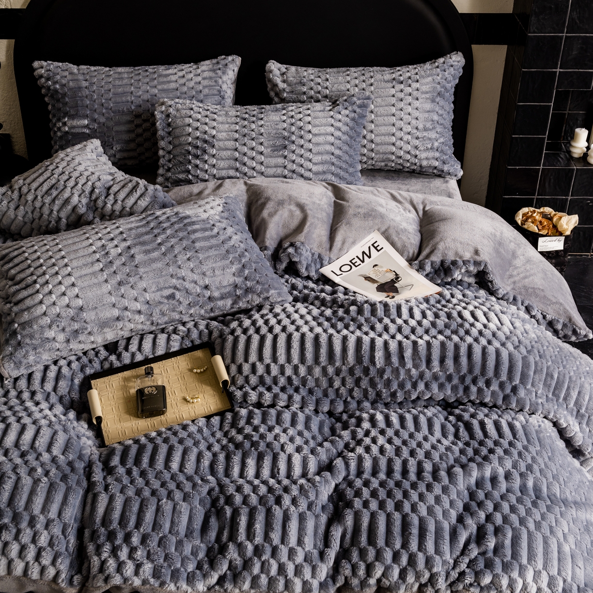 91家纺网 家纺一手货源 找家纺 潮邦创意家居 2025新款冬季提花奶芙绒牛奶绒四件套-暖绒奶芙系列 暖绒奶芙--星紫