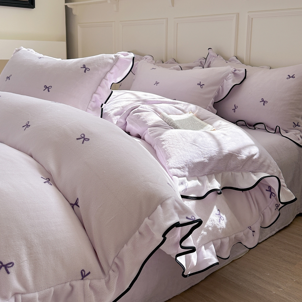 优悦生活馆 2025新款花边款牛奶绒四件套-芙然 芙然-紫