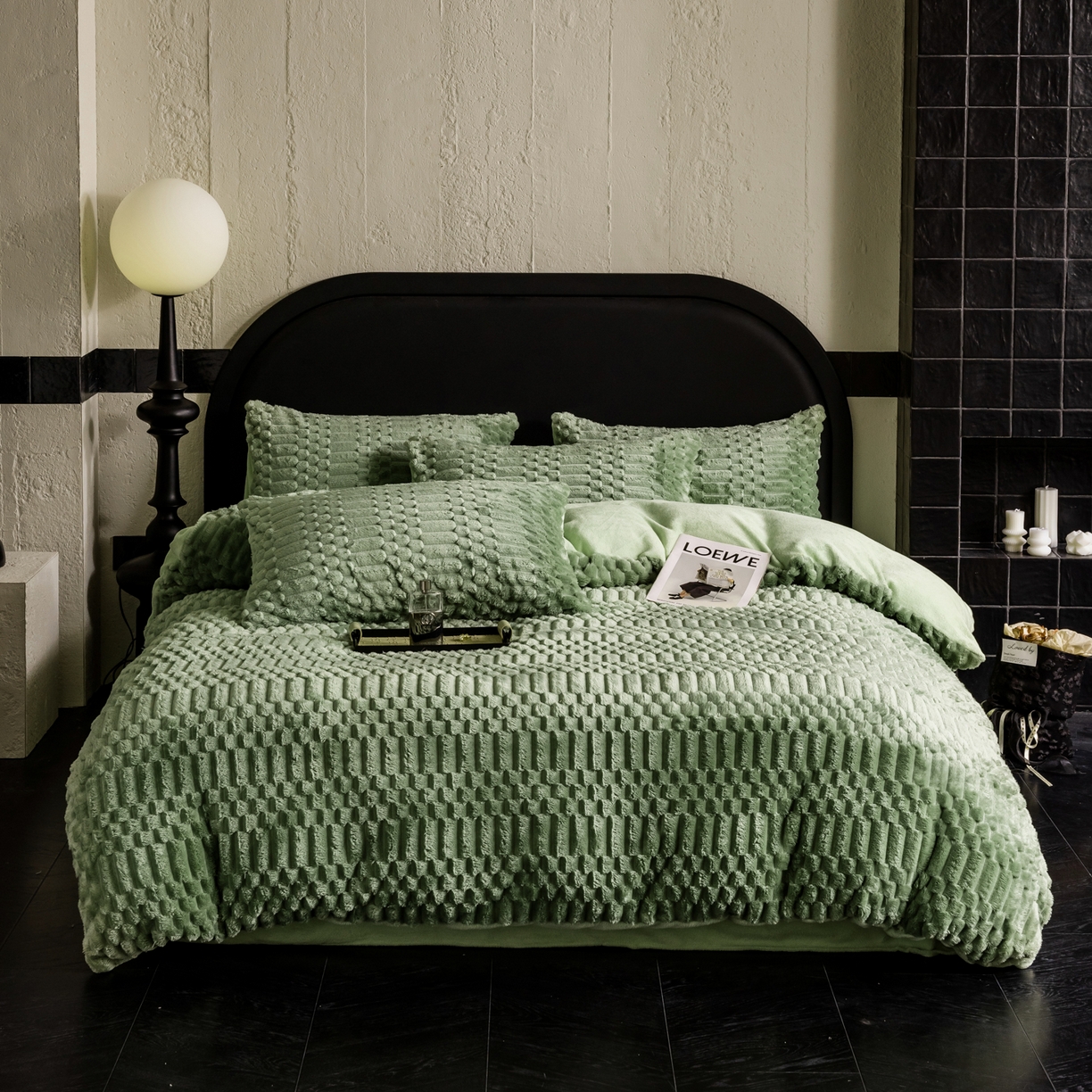 91家纺网 家纺一手货源 找家纺 潮邦创意家居 2025新款冬季提花奶芙绒牛奶绒四件套-暖绒奶芙系列 暖绒奶芙-艾草绿