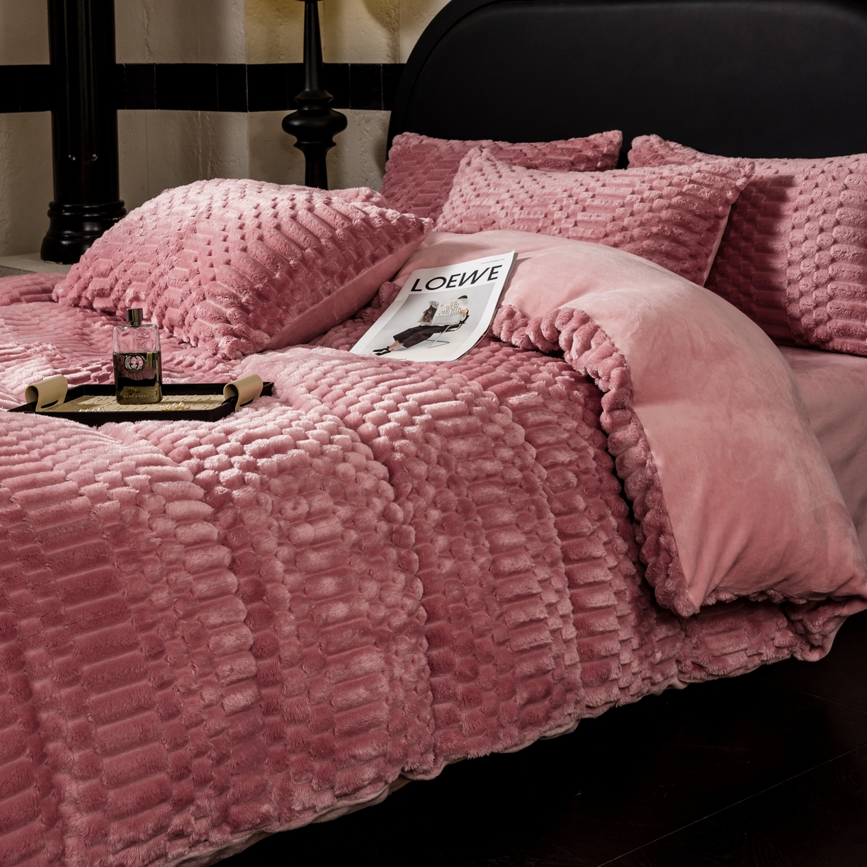 91家纺网 家纺一手货源 找家纺 潮邦创意家居 2025新款冬季提花奶芙绒牛奶绒四件套-暖绒奶芙系列 暖绒奶芙-粉色