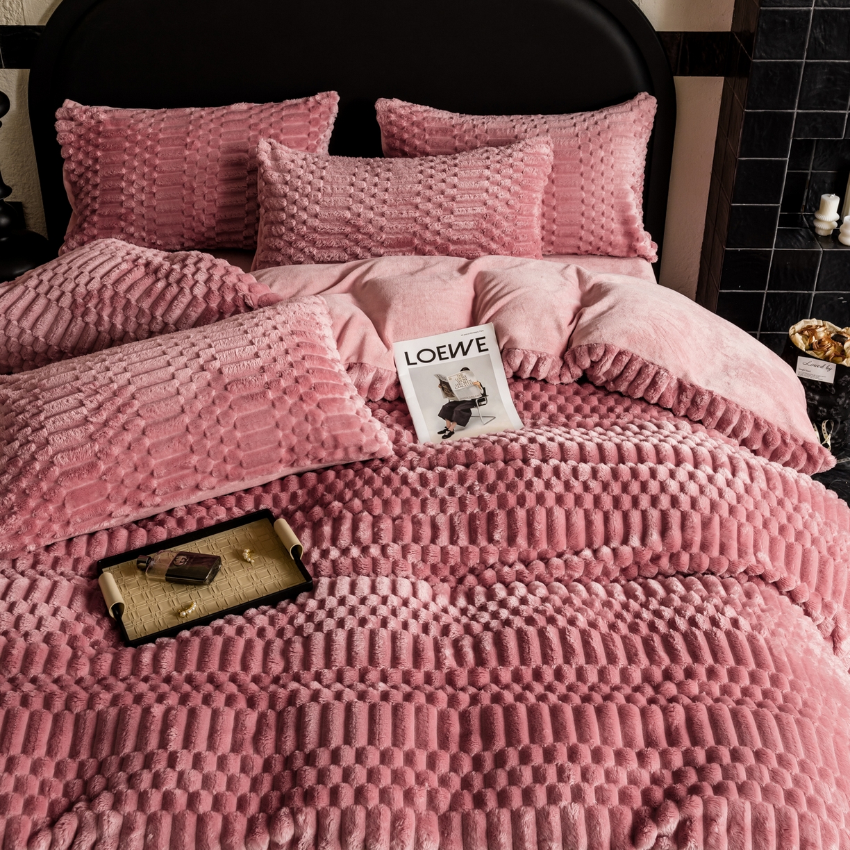 91家纺网 家纺一手货源 找家纺 潮邦创意家居 2025新款冬季提花奶芙绒牛奶绒四件套-暖绒奶芙系列 暖绒奶芙-粉色