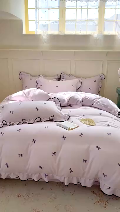 91家纺网 家纺一手货源 找家纺 优悦生活馆 2025新款花边款牛奶绒四件套-芙然 芙然-紫