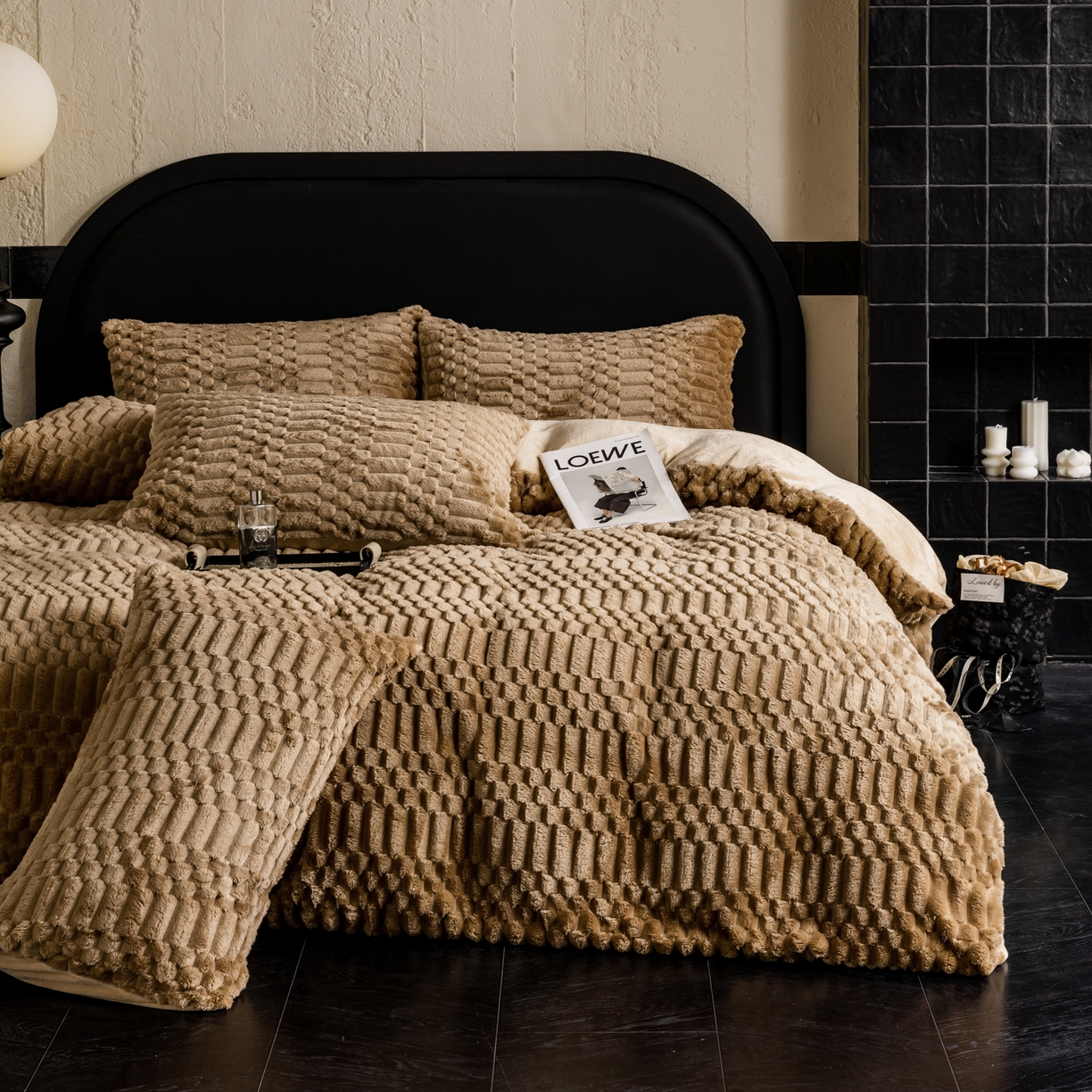 潮邦创意家居 2025新款冬季提花奶芙绒牛奶绒四件套-暖绒奶芙系列 暖绒奶芙-咖