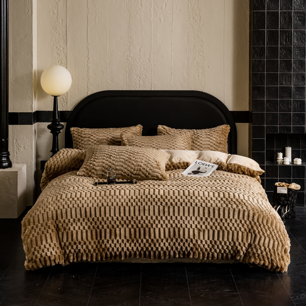 91家纺网 家纺一手货源 找家纺 潮邦创意家居 2025新款冬季提花奶芙绒牛奶绒四件套-暖绒奶芙系列 暖绒奶芙-咖