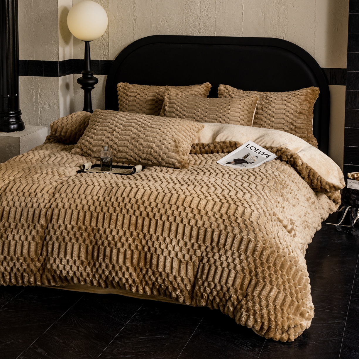 91家纺网 家纺一手货源 找家纺 潮邦创意家居 2025新款冬季提花奶芙绒牛奶绒四件套-暖绒奶芙系列 暖绒奶芙-咖