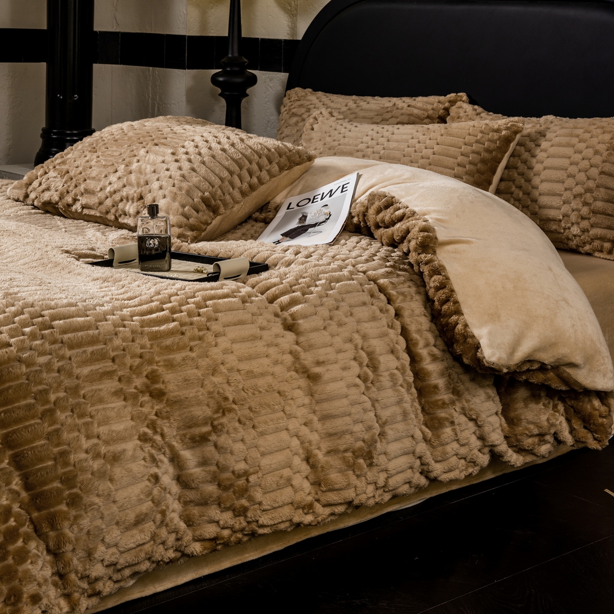 91家纺网 家纺一手货源 找家纺 潮邦创意家居 2025新款冬季提花奶芙绒牛奶绒四件套-暖绒奶芙系列 暖绒奶芙-咖