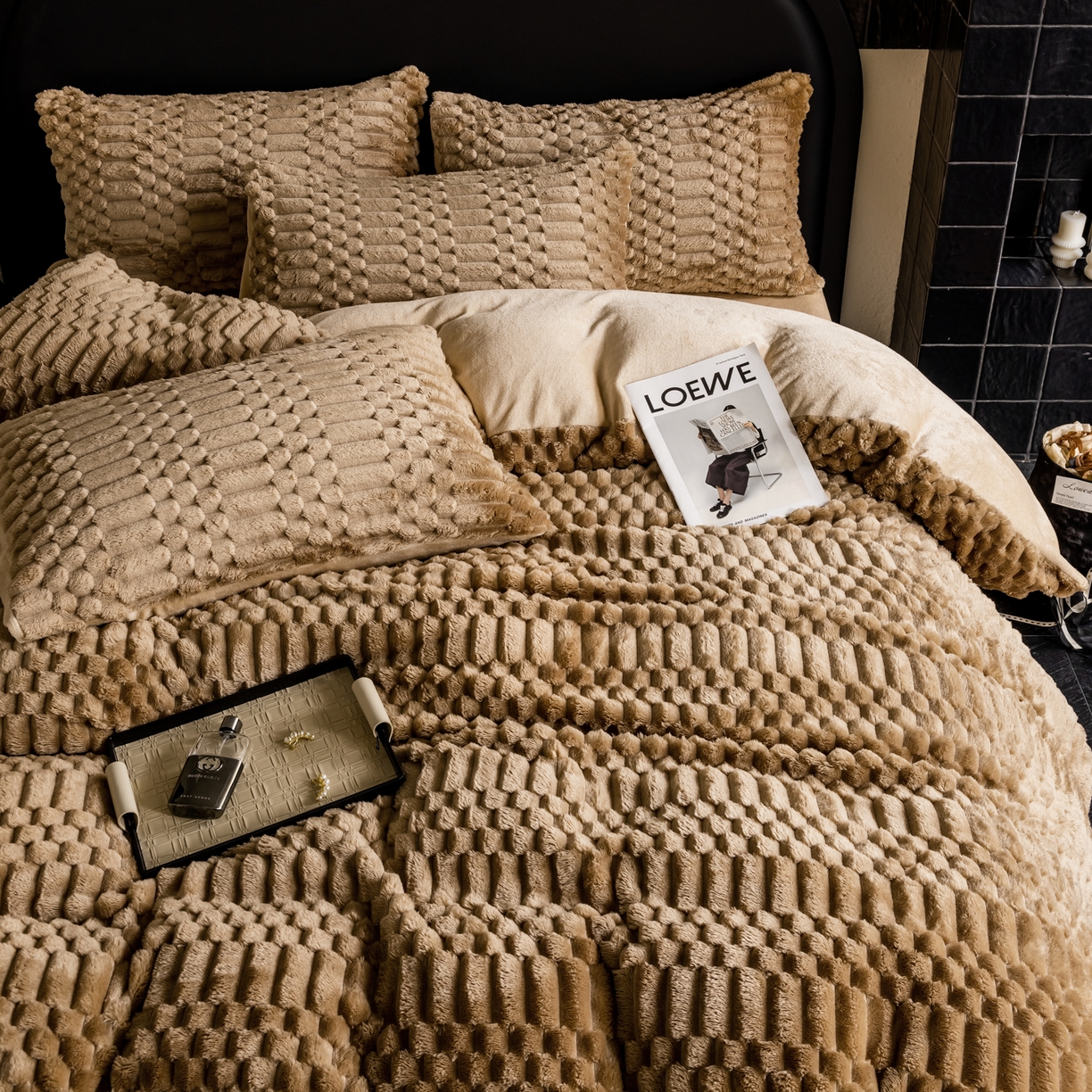 91家纺网 家纺一手货源 找家纺 潮邦创意家居 2025新款冬季提花奶芙绒牛奶绒四件套-暖绒奶芙系列 暖绒奶芙-咖