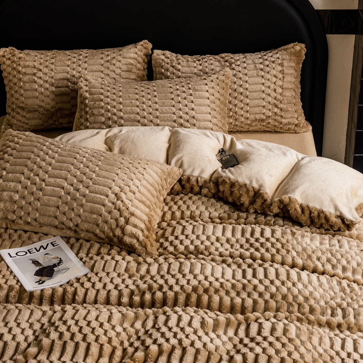 91家纺网 家纺一手货源 找家纺 潮邦创意家居 2025新款冬季提花奶芙绒牛奶绒四件套-暖绒奶芙系列 暖绒奶芙-咖