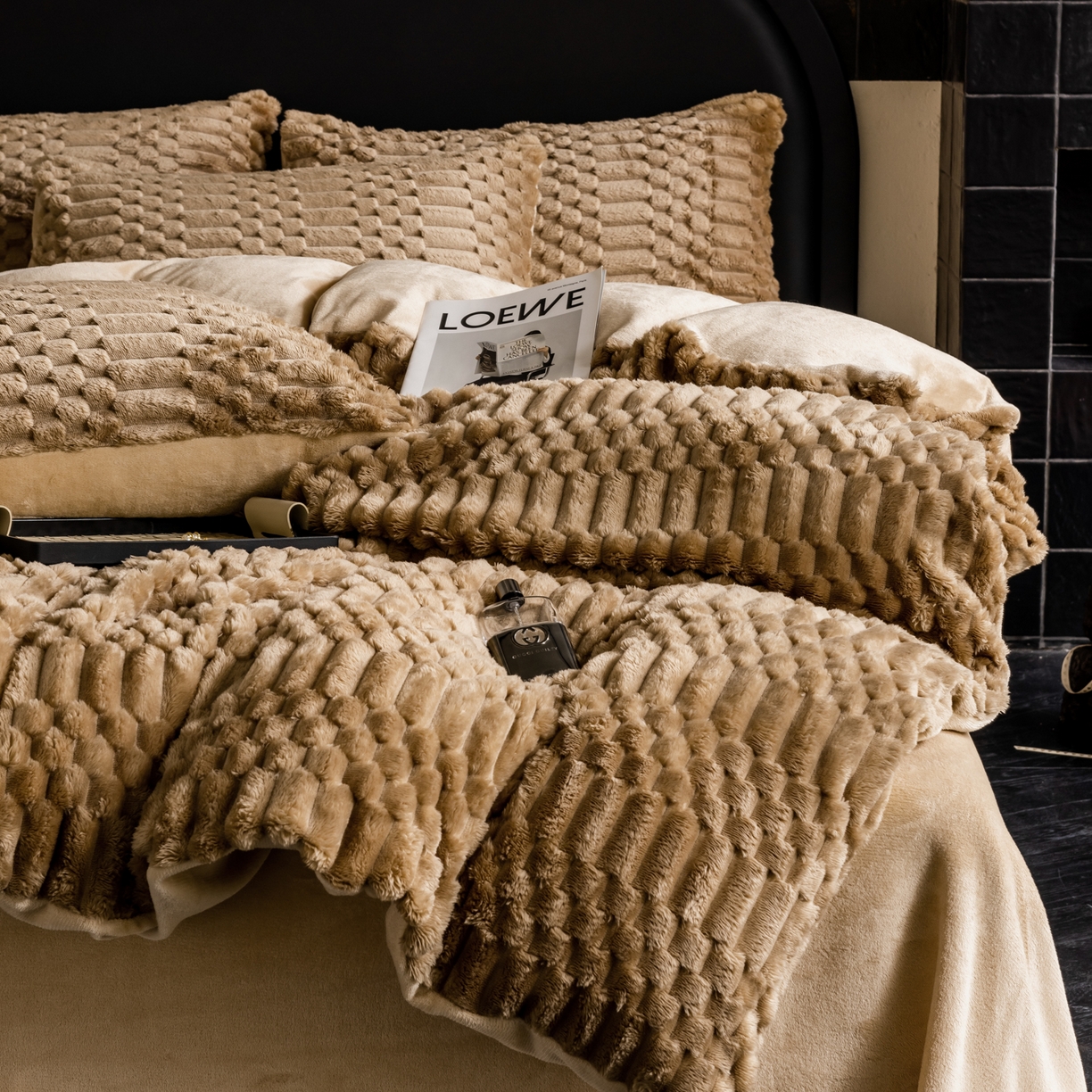 91家纺网 家纺一手货源 找家纺 潮邦创意家居 2025新款冬季提花奶芙绒牛奶绒四件套-暖绒奶芙系列 暖绒奶芙-咖