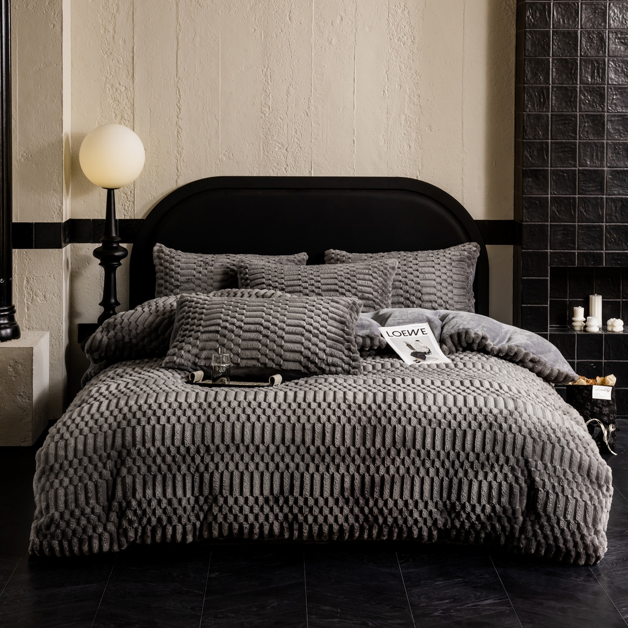 91家纺网 家纺一手货源 找家纺 潮邦创意家居 2025新款冬季提花奶芙绒牛奶绒四件套-暖绒奶芙系列 暖绒奶芙-绅灰