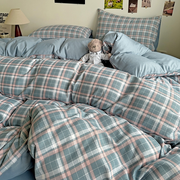 91家纺网 家纺一手货源 找家纺 （总）南通菲度家纺 2025新款ins博主风软糯糯亲肤印花热款纯色格子无印风水洗棉时尚四件套