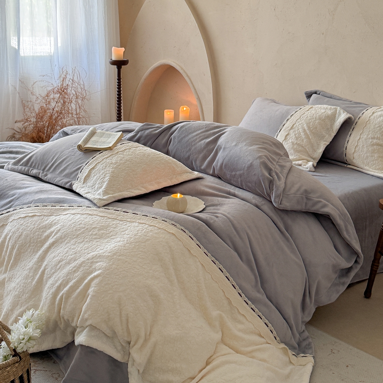 91家纺网 家纺一手货源 找家纺 （总）优悦生活馆 2025新款牛奶绒纯色双拼四件套-瑞丽