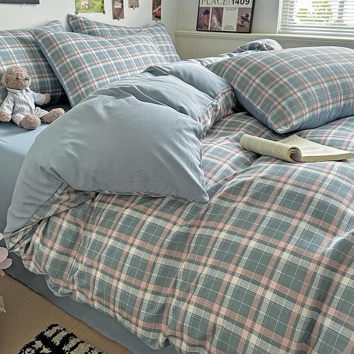 91家纺网 家纺一手货源 找家纺 （总）南通菲度家纺 2025新款ins博主风软糯糯亲肤印花热款纯色格子无印风水洗棉时尚四件套