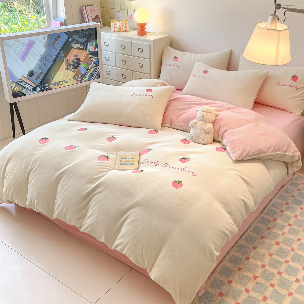 91家纺网 家纺一手货源 找家纺 （总）美澳家纺 2025新款刺绣ins小清新高克重牛奶绒四件套床笠款四件套