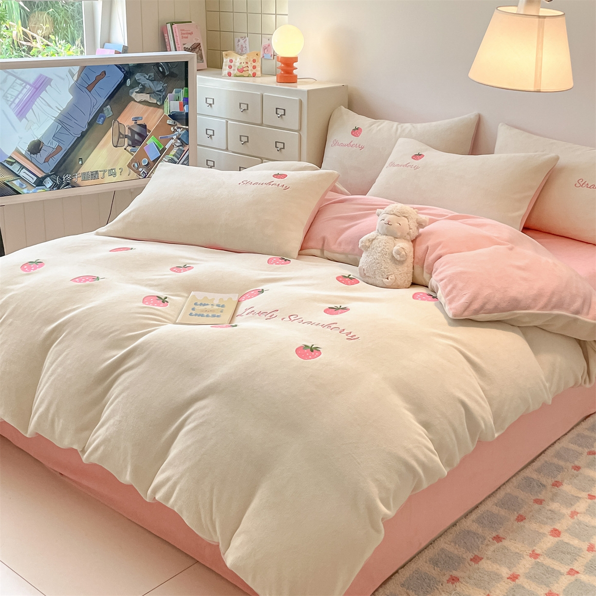 91家纺网 家纺一手货源 找家纺 （总）美澳家纺 2025新款刺绣ins小清新高克重牛奶绒四件套床笠款四件套