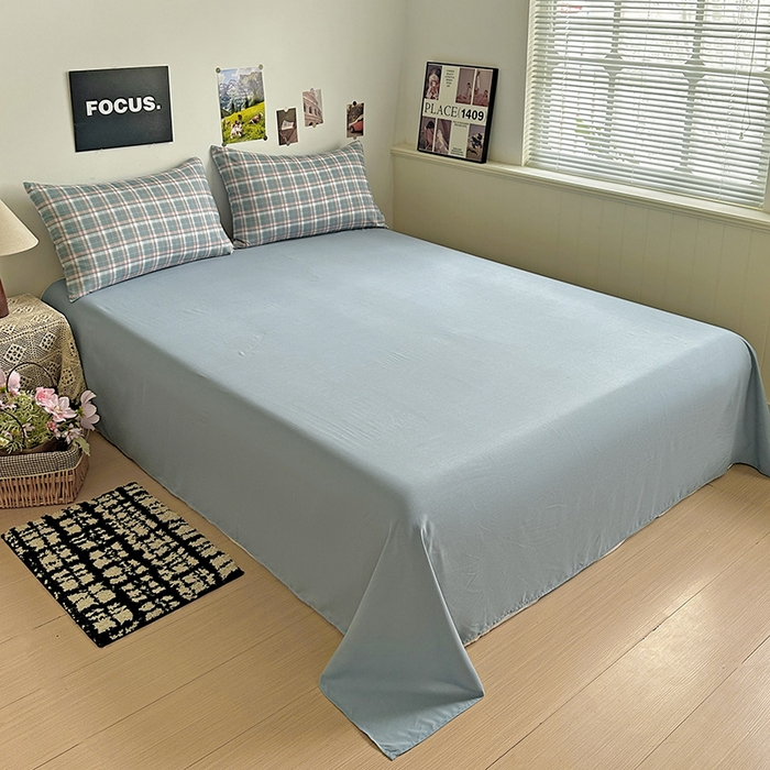 91家纺网 家纺一手货源 找家纺 南通菲度家纺 2025新款ins博主风软糯糯亲肤印花热款纯色格子无印风水洗棉时尚四件套 安卡拉