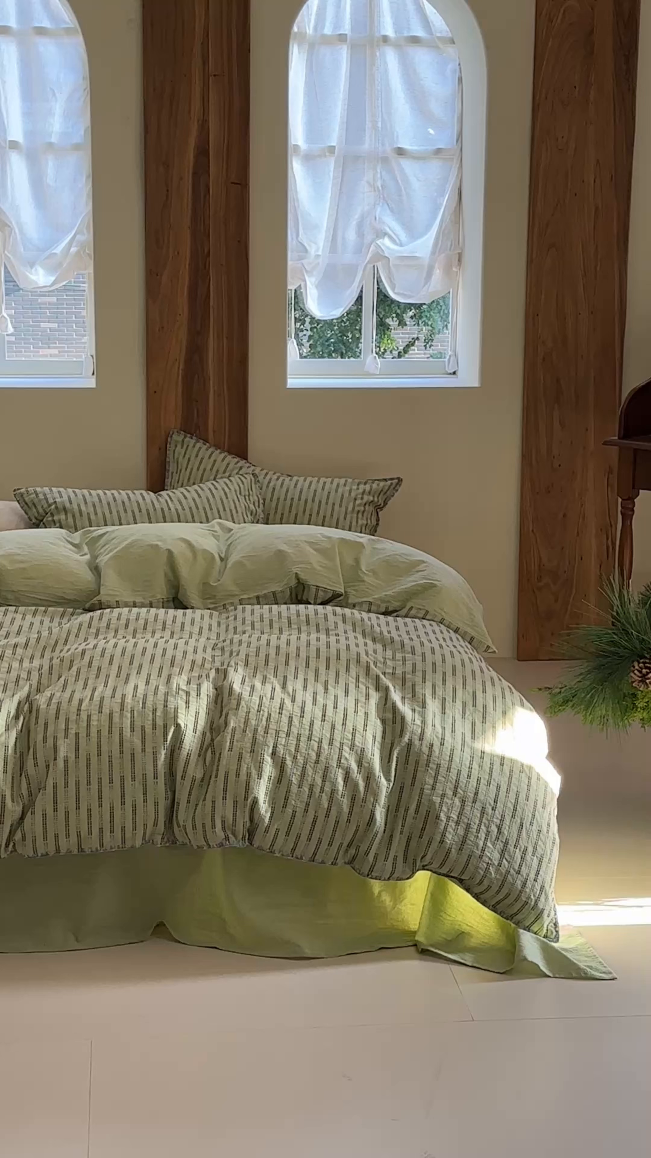 91家纺网 家纺一手货源 找家纺 洋铭区（原狠狠爱） 2025新款慕斯VS早安水洗棉彩边色织提花四件套 慕斯绿