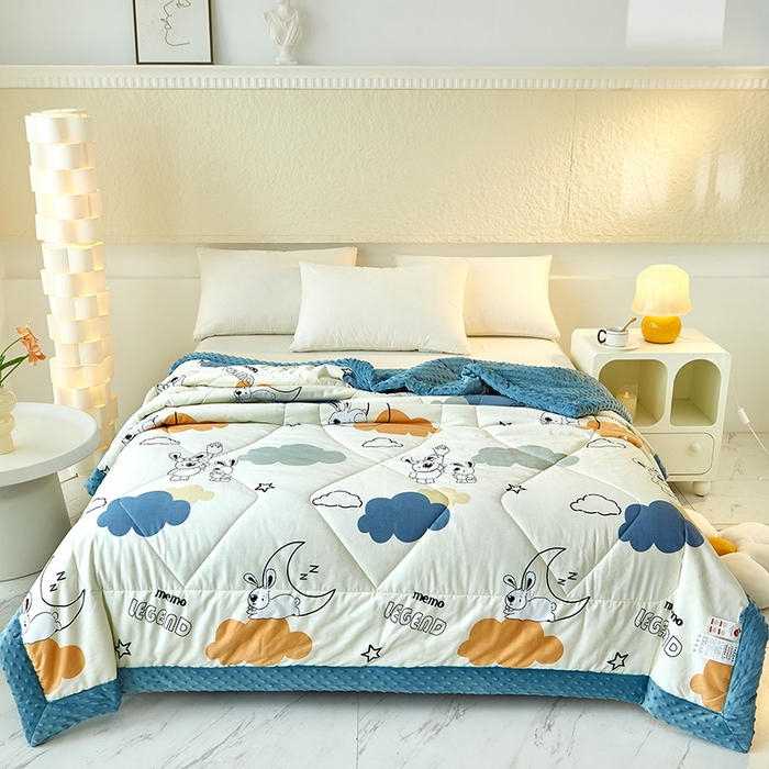 91家纺网 家纺一手货源 找家纺 黛妮雅2025新款全棉豆豆绒春秋被学生单双人被子被芯冬被（提供买家秀）月亮兔