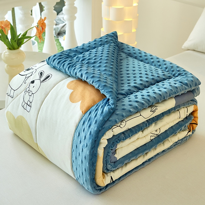 91家纺网 家纺一手货源 找家纺 黛妮雅2025新款全棉豆豆绒春秋被学生单双人被子被芯冬被（提供买家秀）月亮兔