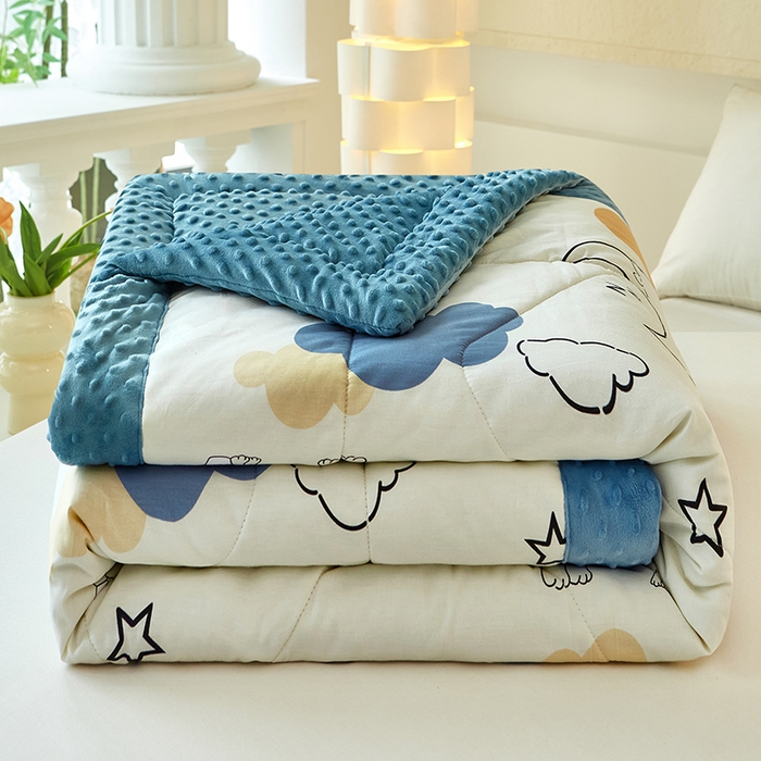 91家纺网 家纺一手货源 找家纺 黛妮雅2025新款全棉豆豆绒春秋被学生单双人被子被芯冬被（提供买家秀）月亮兔