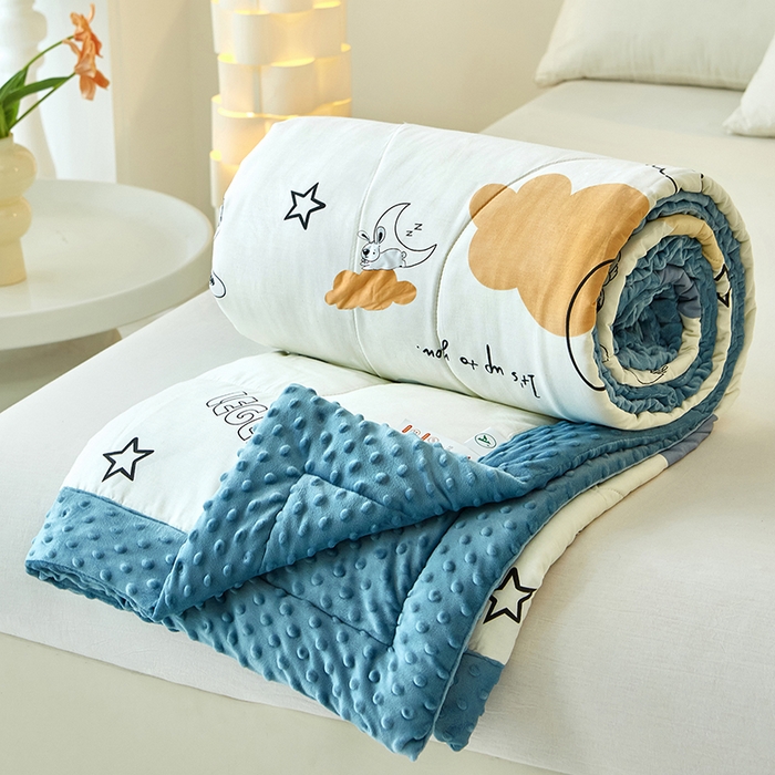 91家纺网 家纺一手货源 找家纺 黛妮雅2025新款全棉豆豆绒春秋被学生单双人被子被芯冬被（提供买家秀）月亮兔