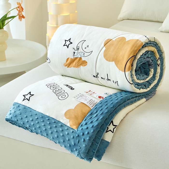 91家纺网 家纺一手货源 找家纺 黛妮雅2025新款全棉豆豆绒春秋被学生单双人被子被芯冬被（提供买家秀）月亮兔