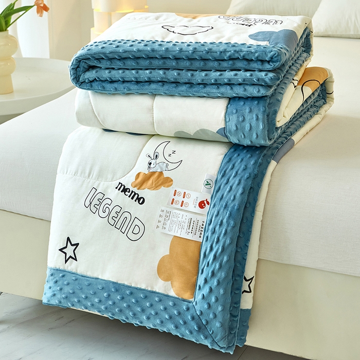 91家纺网 家纺一手货源 找家纺 黛妮雅2025新款全棉豆豆绒春秋被学生单双人被子被芯冬被（提供买家秀）月亮兔