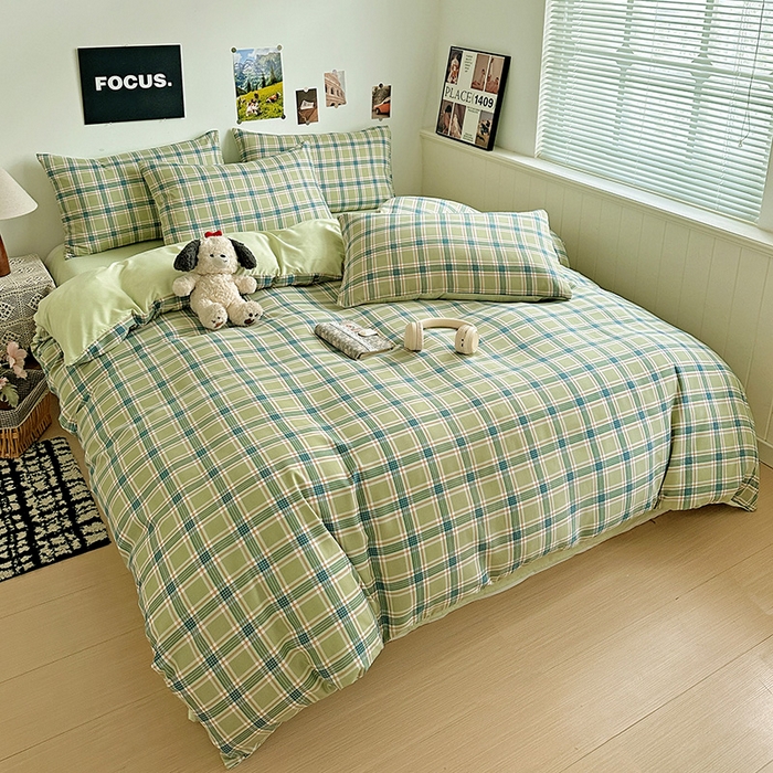 91家纺网 家纺一手货源 找家纺 南通菲度家纺 2025新款ins博主风软糯糯亲肤印花热款纯色格子无印风水洗棉时尚四件套 奥兰多