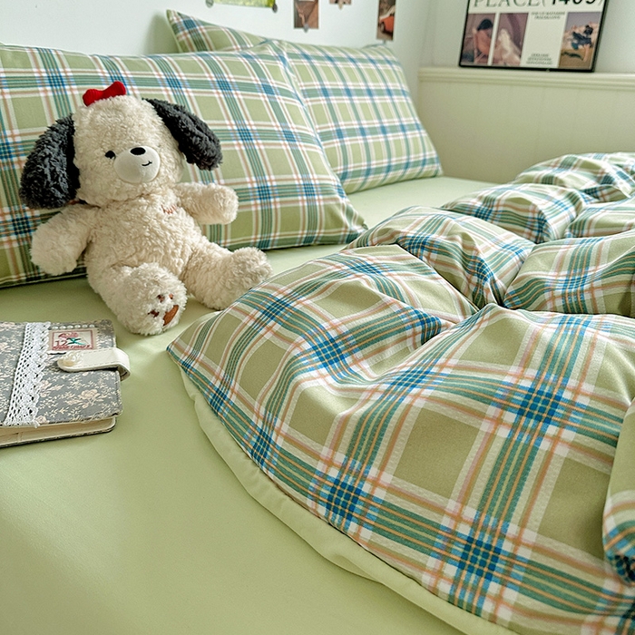 91家纺网 家纺一手货源 找家纺 南通菲度家纺 2025新款ins博主风软糯糯亲肤印花热款纯色格子无印风水洗棉时尚四件套 奥兰多