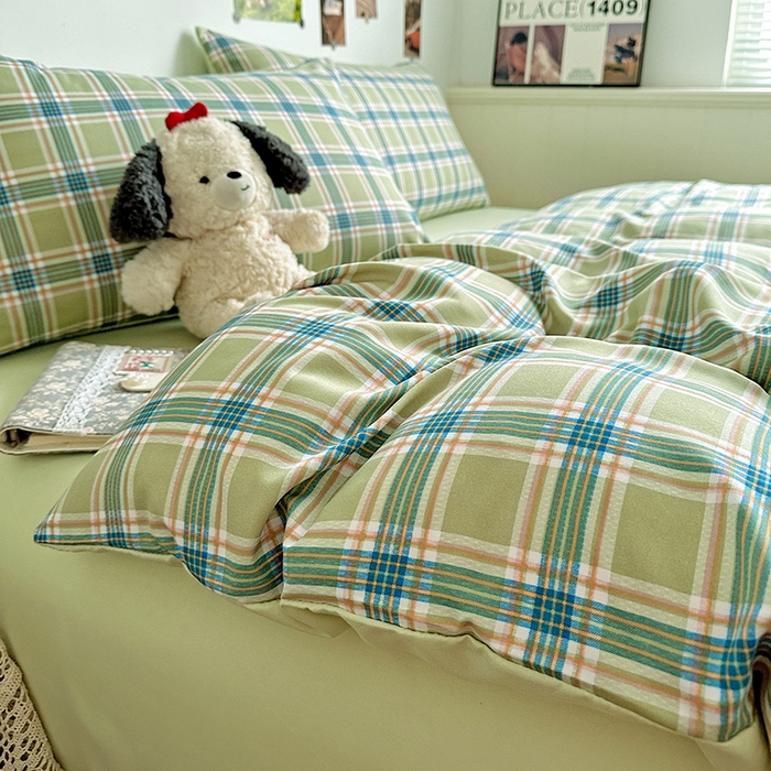 91家纺网 家纺一手货源 找家纺 南通菲度家纺 2025新款ins博主风软糯糯亲肤印花热款纯色格子无印风水洗棉时尚四件套 奥兰多