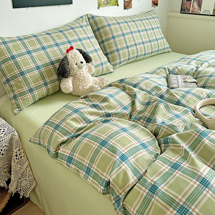 91家纺网 家纺一手货源 找家纺 南通菲度家纺 2025新款ins博主风软糯糯亲肤印花热款纯色格子无印风水洗棉时尚四件套 奥兰多