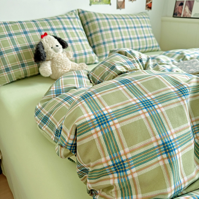 91家纺网 家纺一手货源 找家纺 南通菲度家纺 2025新款ins博主风软糯糯亲肤印花热款纯色格子无印风水洗棉时尚四件套 奥兰多