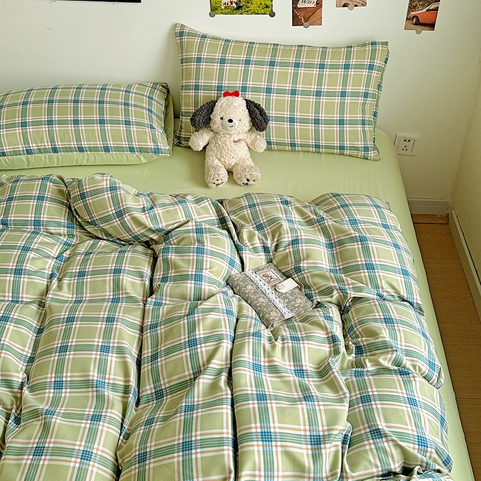 91家纺网 家纺一手货源 找家纺 南通菲度家纺 2025新款ins博主风软糯糯亲肤印花热款纯色格子无印风水洗棉时尚四件套 奥兰多