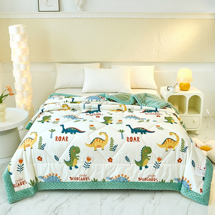 91家纺网 家纺一手货源 找家纺 黛妮雅2025新款全棉豆豆绒春秋被学生单双人被子被芯冬被（提供买家秀）恐龙谷