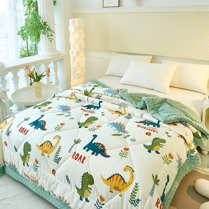 91家纺网 家纺一手货源 找家纺 黛妮雅2025新款全棉豆豆绒春秋被学生单双人被子被芯冬被（提供买家秀）恐龙谷