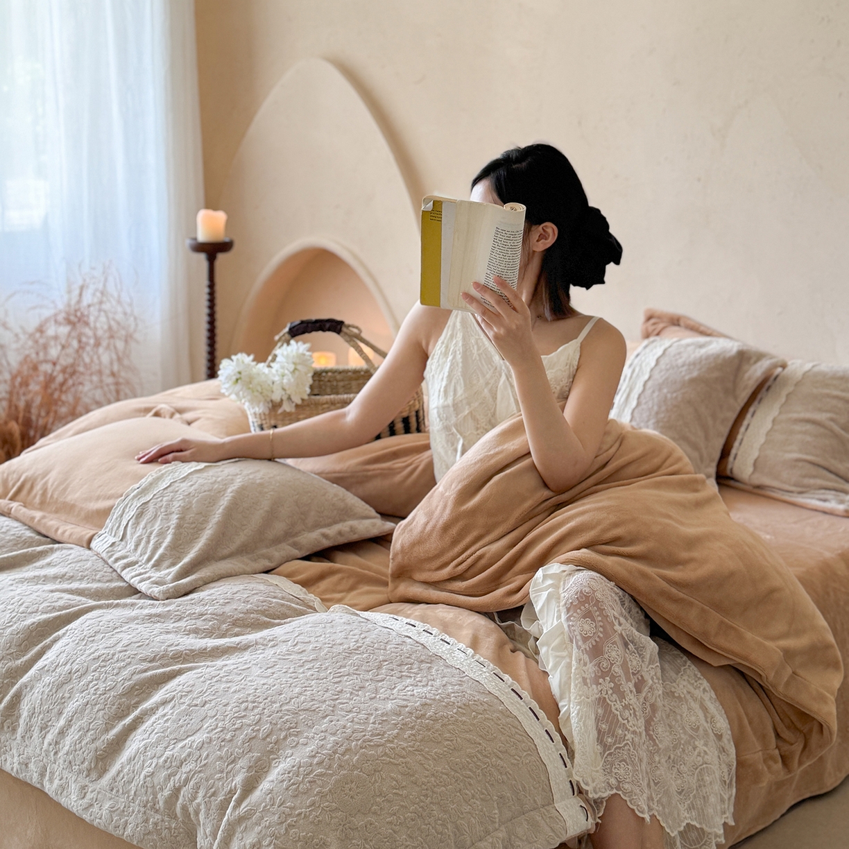 91家纺网 家纺一手货源 找家纺 优悦生活馆 2025新款牛奶绒纯色双拼四件套-瑞丽 瑞丽-卡其