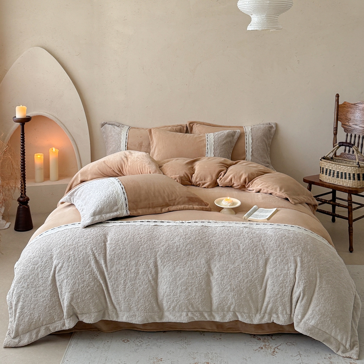 91家纺网 家纺一手货源 找家纺 优悦生活馆 2025新款牛奶绒纯色双拼四件套-瑞丽 瑞丽-卡其