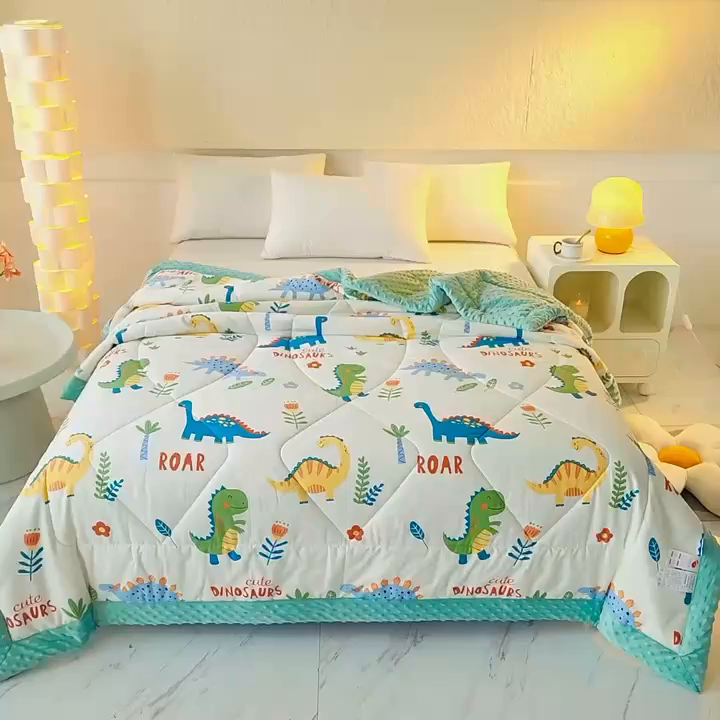 91家纺网 家纺一手货源 找家纺 黛妮雅2025新款全棉豆豆绒春秋被学生单双人被子被芯冬被（提供买家秀）恐龙谷