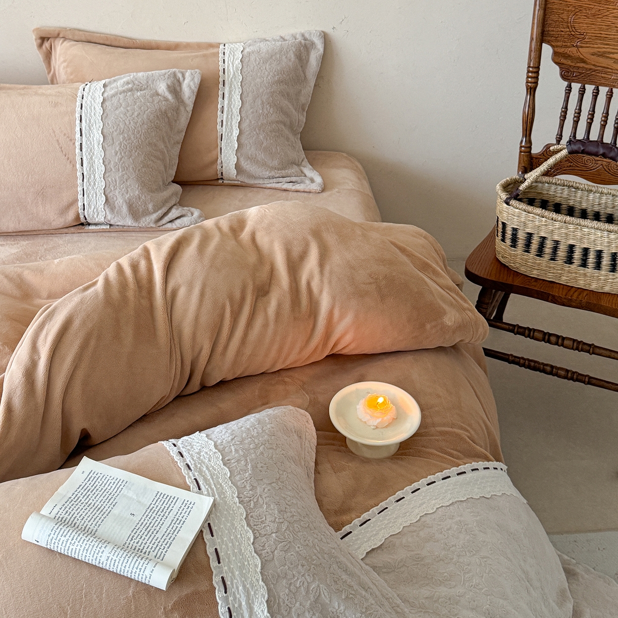 91家纺网 家纺一手货源 找家纺 优悦生活馆 2025新款牛奶绒纯色双拼四件套-瑞丽 瑞丽-卡其