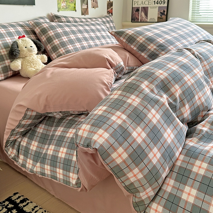 南通菲度家纺 2025新款ins博主风软糯糯亲肤印花热款纯色格子无印风水洗棉时尚四件套 开罗