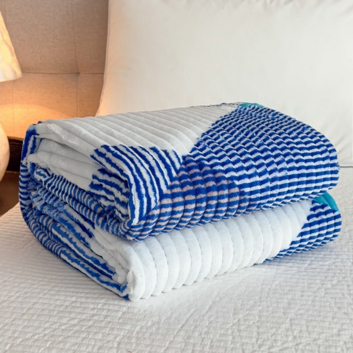 91家纺网 家纺一手货源 找家纺 璐维斯 2025新款菱形格抽条印花毛毯跨境外贸专供 菱形蓝格