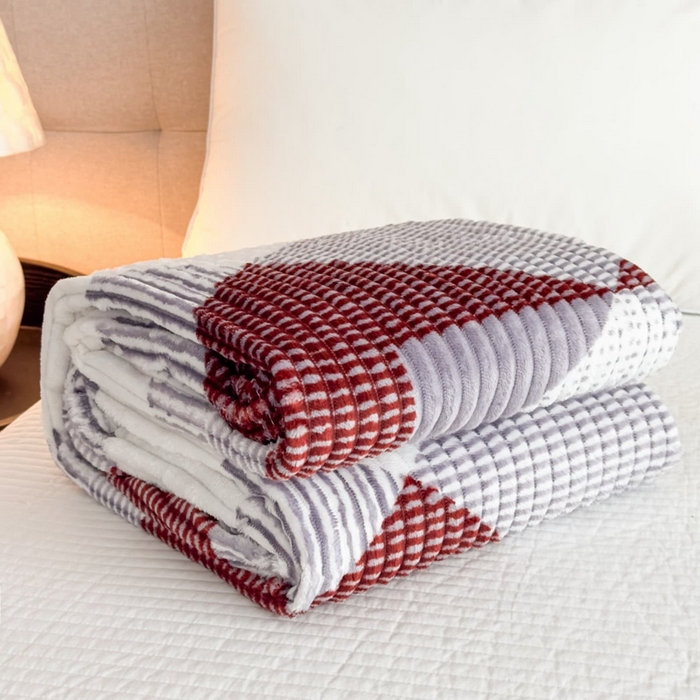 91家纺网 家纺一手货源 找家纺 璐维斯 2025新款菱形格抽条印花毛毯跨境外贸专供 菱形白灰格