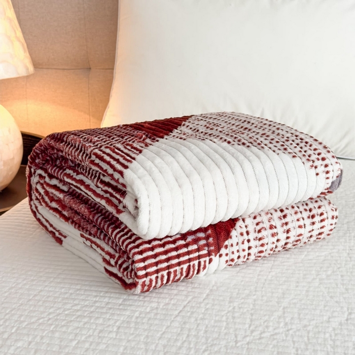 91家纺网 家纺一手货源 找家纺 璐维斯 2025新款菱形格抽条印花毛毯跨境外贸专供 菱形咖格