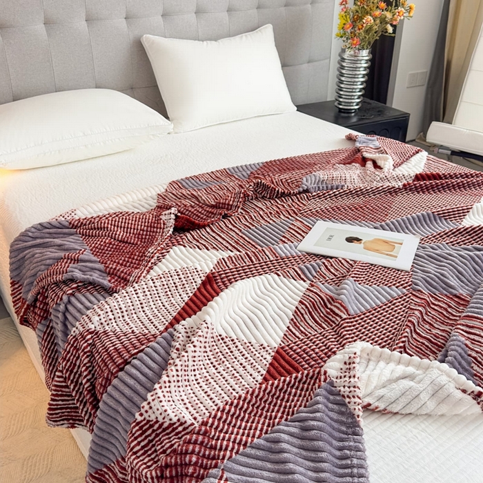 91家纺网 家纺一手货源 找家纺 璐维斯 2025新款菱形格抽条印花毛毯跨境外贸专供 菱形咖格