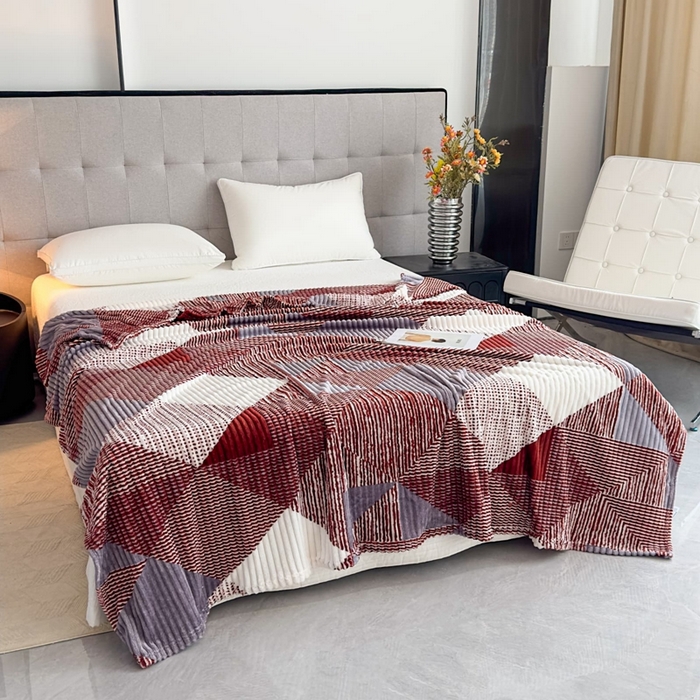 91家纺网 家纺一手货源 找家纺 璐维斯 2025新款菱形格抽条印花毛毯跨境外贸专供 菱形咖格